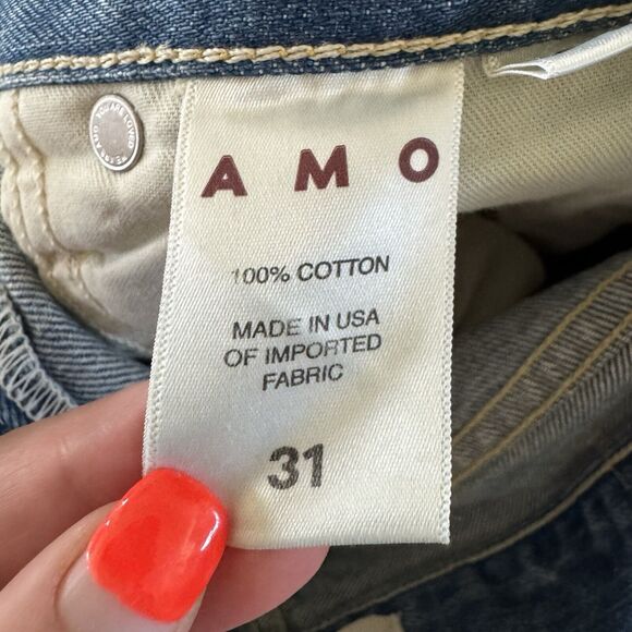 AMO Jeans Womens 31 High Rise Buttonfly Straight Leg Raw Hem Crop Denim Stargaze - Picture 7 of 15
